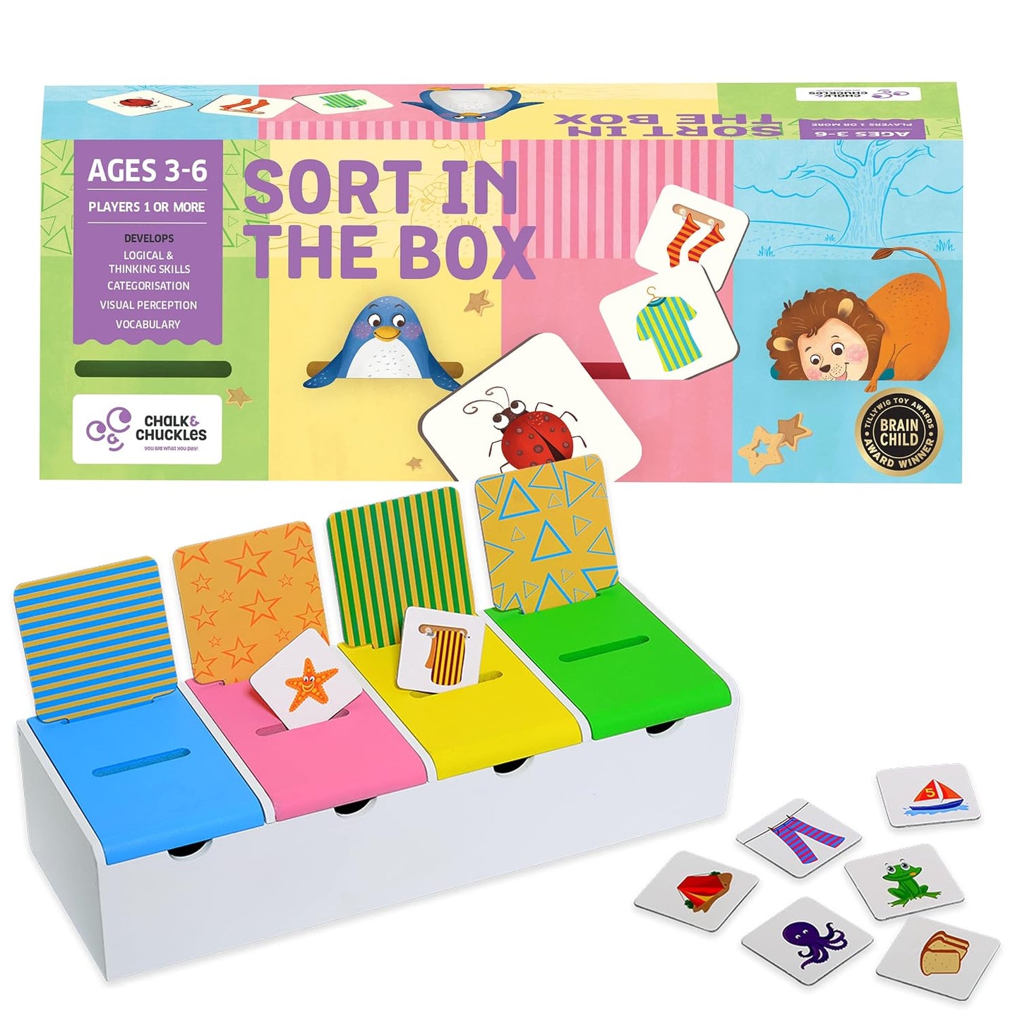 Chalk and Chuckles Sort in the Box- Montessori Sorting & Matching Game for Kids Ages 3-6, Learn Animals, Shapes & Patterns, Educational & Learning Toy for Toddler & Preschooler, Gift for Boys & Girls