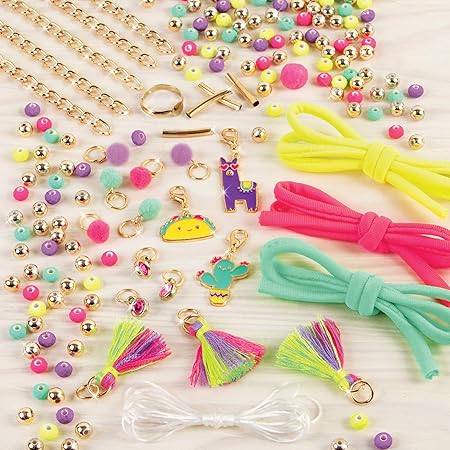 Make It Real Neo-Brite Chains&Charms Kit|Create 10 Unique Cord&Tassel Charm Bracelets,195 Pieces,Includes Play Tray|DIY Playful Charm&Jewelry Kit|Arts&Crafts,Girls Ages 8+|Made in India,Multicolor