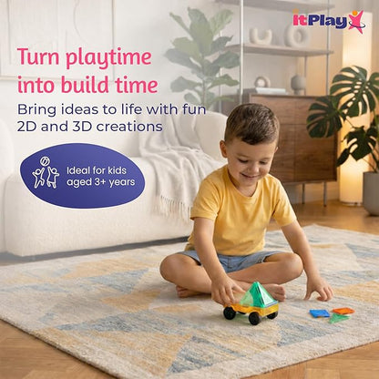ITPlay Magnetic Tiles 20 Pcs Building Set for Kids | STEM & STEAM Learning Toy | Strong Magnetic Tiles | 2D & 3D Construction Shapes | Safe BPA-Free Educational Toys | Creative Play Set | Age 3+