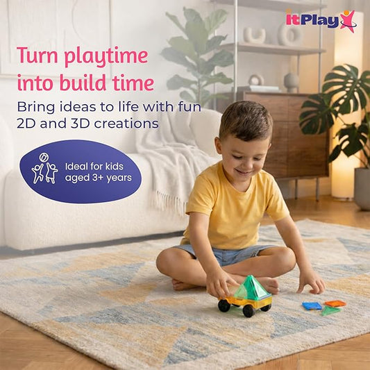 ITPlay Magnetic Tiles 20 Pcs Building Set for Kids | STEM & STEAM Learning Toy | Strong Magnetic Tiles | 2D & 3D Construction Shapes | Safe BPA-Free Educational Toys | Creative Play Set | Age 3+