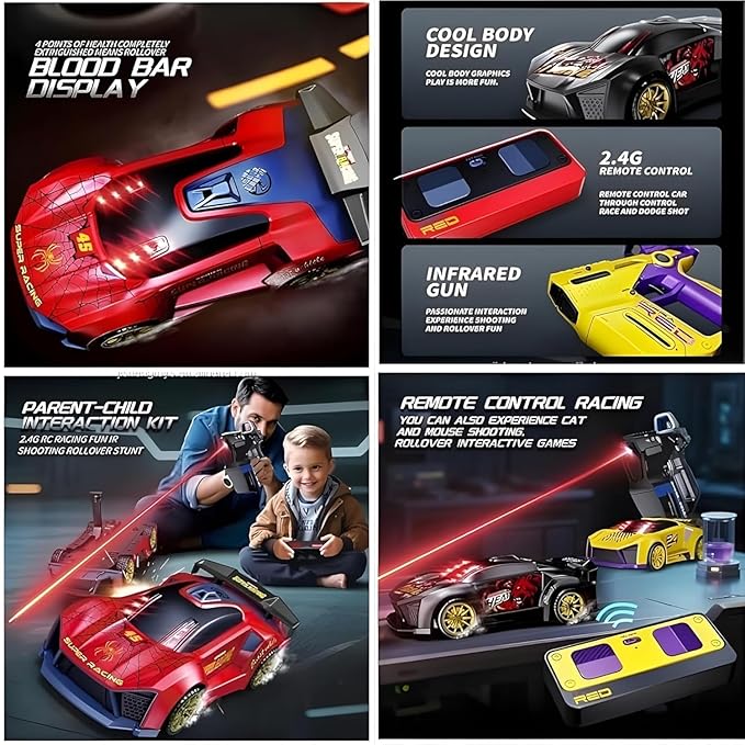 2 Player Infrared Battle RC Car Toy with Dual Remotes, Shoot & Knock Down Racing Game, Time Bound Dodge & Target Action, Interactive Remote Control Cars for Kids Boys & Girls