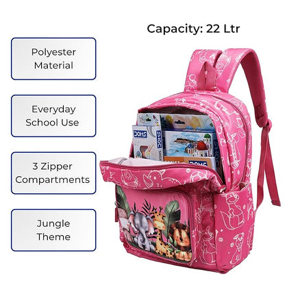 DOMS Jungle Series Kids Backpack – Cute Animal Print