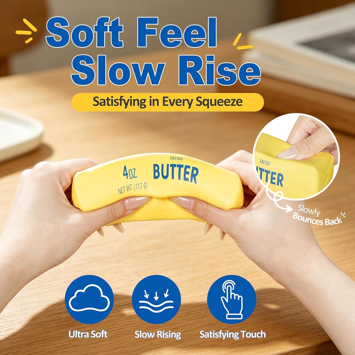 Butter Squishy Toy, Soft Slow Rising Squeeze Butter Squishy, Realistic Texture Sensory Play Toy, Fun Desk Toy for Kids, Teens & Adults (Small)