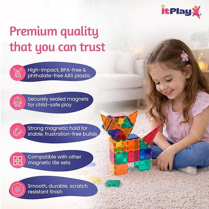 ITPlay Magnetic Tiles 59 Pcs Building Set for Kids | STEM & STEAM Learning Toy | Strong Magnetic Tiles | 2D & 3D Construction Shapes | Safe BPA-Free Educational Toys | Creative Play Set | Age 3+