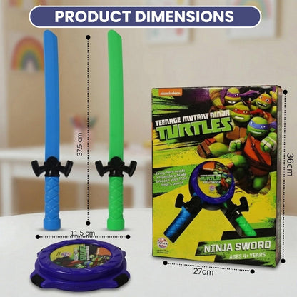 Ratna's Ninja Turtles Sword Set with Holder, Length 37 cm - Lightweight and Durable, Battle Action Sword Toys for Kids, Safe Plastic Pretend Play Toy Weapon for Kids Ages 4+ Years