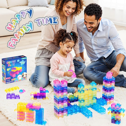 40 PCS Magic Gummy Building Blocks for Kids 3+ Years, Soft Stretchable Squeezable Transparent Sensory Stacking Construction Blocks, Montessori STEM Learning Brick Toy Gift for Boys & Girls