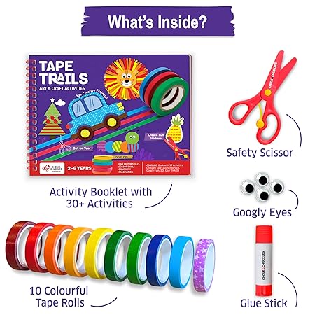 Chalk & Chuckles Tape Trails Art and Craft Kit for Kids – 30+ Mess-Free Tape and Sticker Art Projects
