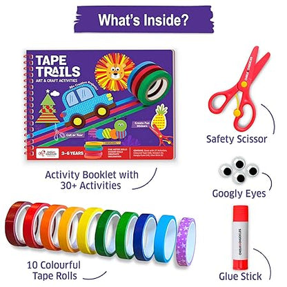 Chalk & Chuckles Tape Trails Art and Craft Kit for Kids – 30+ Mess-Free Tape and Sticker Art Projects