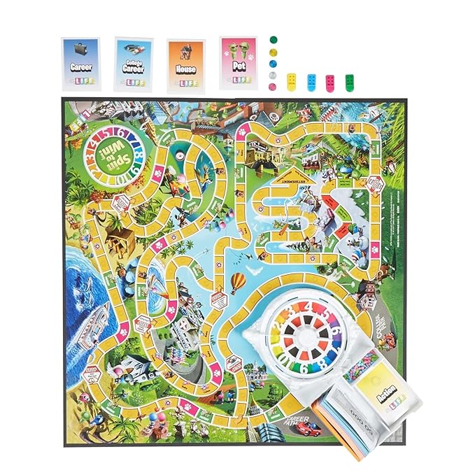 The Game of Life Game, Family Board Game for 2 to 4 Players, for Kids Ages 8 and Up, Includes Colorful Pegs, Multicolour