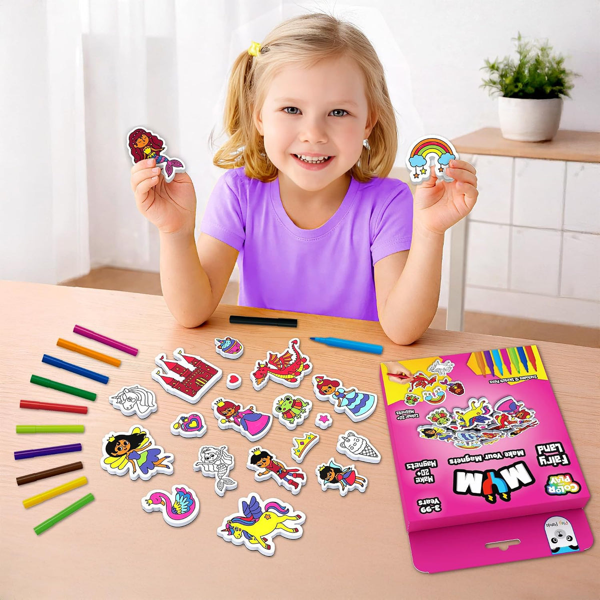 Play Panda MYM Colour & Play Fun Craft Kit for Kids | Make 20+ Fridge Magnets | DIY Craft & Colouring Activity