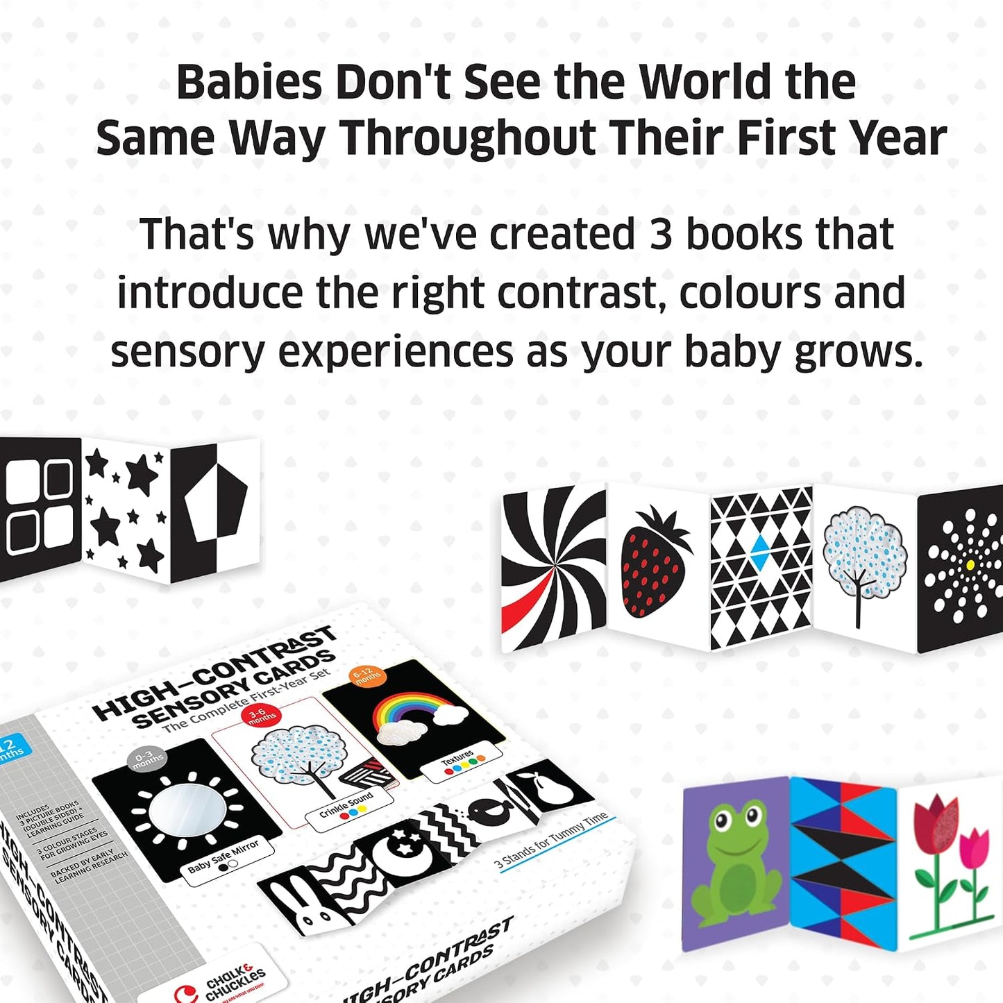 Chalk & Chuckles High Contrast Sensory Flash Cards for Babies 0-12 Months
