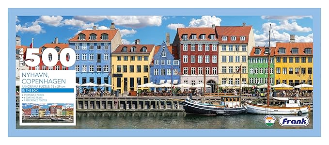 Frank Nyhavn, Copenhagen Panorama 500 Piece Jigsaw Puzzle for Adults & Kids Above 10 Years | Realistic Illustrations - Fun & Challenging Puzzle Games for Focus & Stress Relief - Gifts for Teenagers