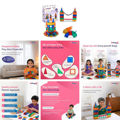 ITPlay Magnetic Tiles 117 Pcs Building Set for Kids | STEM & STEAM Learning Toy | Strong Magnetic Tiles | 2D & 3D Construction Shapes | Safe BPA-Free Educational Toys | Creative Play Set | Age 3+