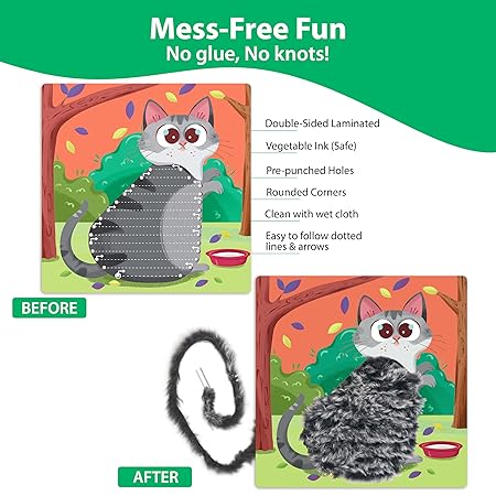 Chalk and Chuckles Lace Art Furry Animals, Develop Fine Motor Skills, Lacing Activity for Kids,
