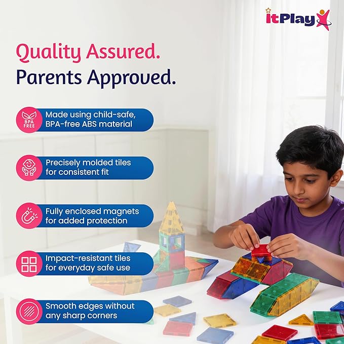ITPlay Magnetic Tiles 117 Pcs Building Set for Kids | STEM & STEAM Learning Toy | Strong Magnetic Tiles | 2D & 3D Construction Shapes | Safe BPA-Free Educational Toys | Creative Play Set | Age 3+