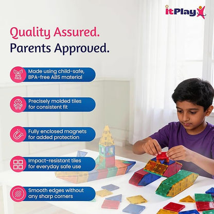ITPlay Magnetic Tiles 117 Pcs Building Set for Kids | STEM & STEAM Learning Toy | Strong Magnetic Tiles | 2D & 3D Construction Shapes | Safe BPA-Free Educational Toys | Creative Play Set | Age 3+