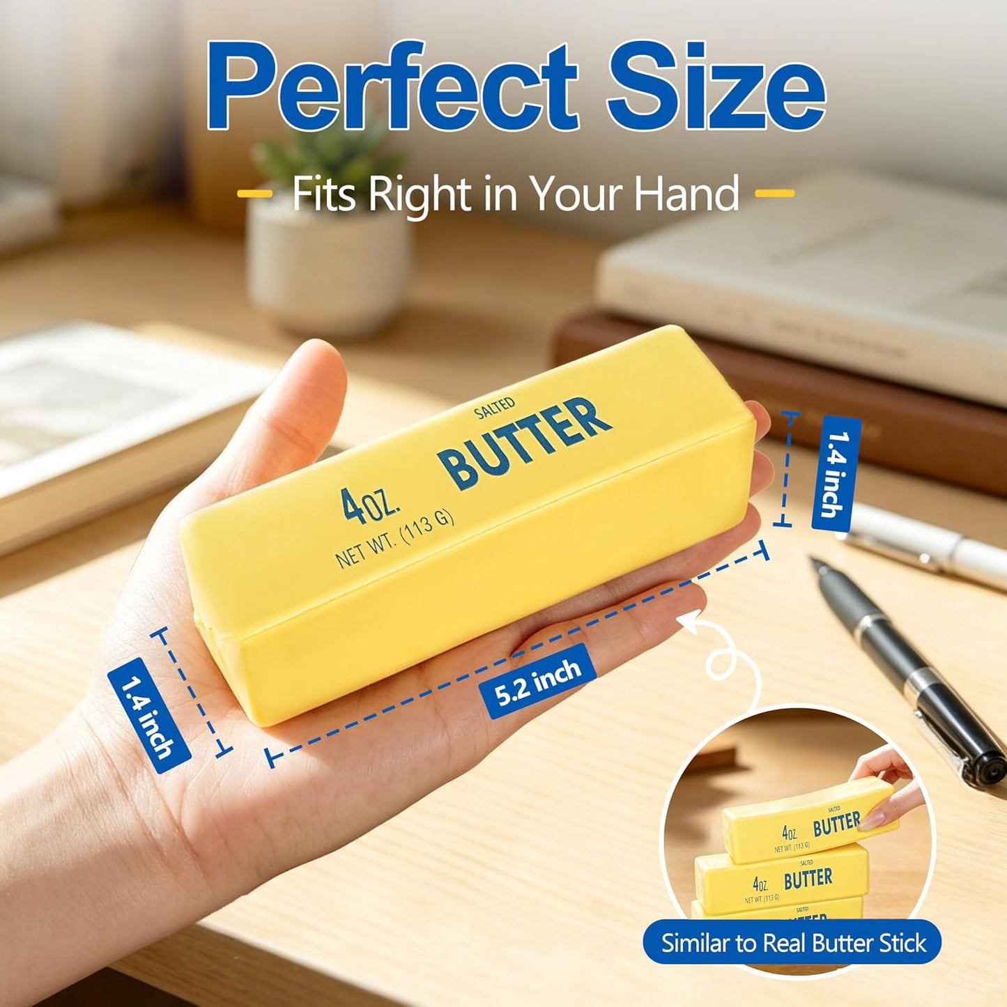 Butter Squishy Toy, Soft Slow Rising Squeeze Butter Squishy, Realistic Texture Sensory Play Toy, Fun Desk Toy for Kids, Teens & Adults (Small)
