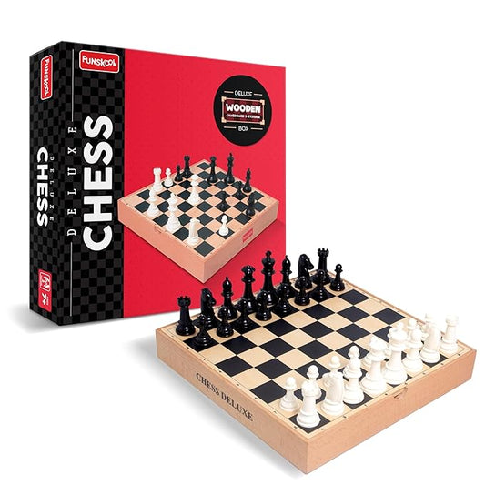 Funskool Games, Deluxe Chess, Wooden Set, War & Strategy, Family Games, Strategy Board Games, Toys for Kids, Wooden Board with Storage Box, Adults & Family, 2 Players, Ages 7 and Above, Multicolour