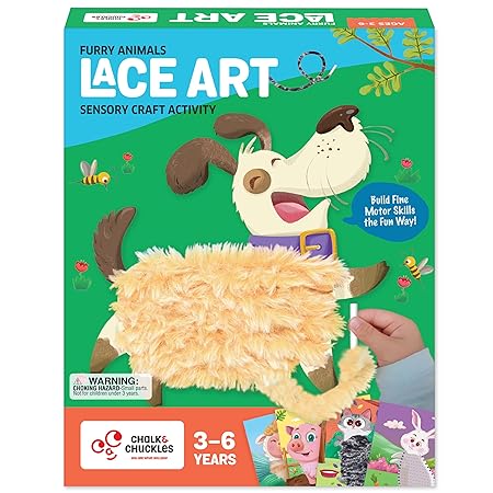 Chalk and Chuckles Lace Art Furry Animals, Develop Fine Motor Skills, Lacing Activity for Kids,