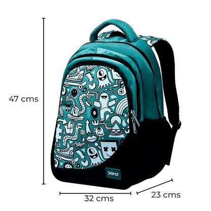 DOMS Waterproof Doodle Print School Bag for Kids & Teens – Stylish Cartoon Design