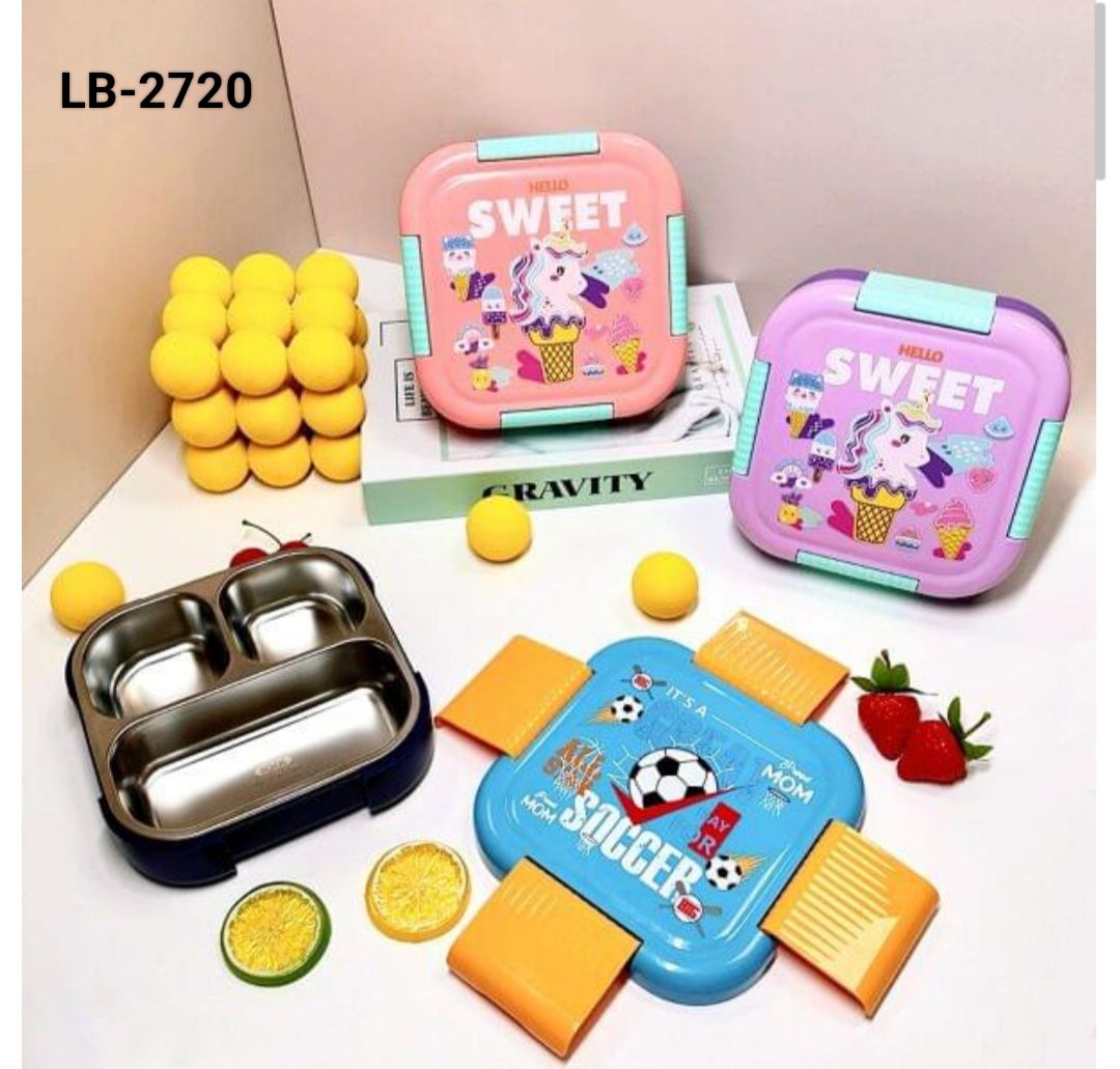 3-Compartment Kids Stainless Steel Lunch Box (Leakproof | Cute Designs)