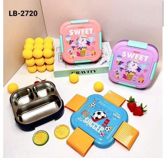 3-Compartment Kids Stainless Steel Lunch Box (Leakproof | Cute Designs)