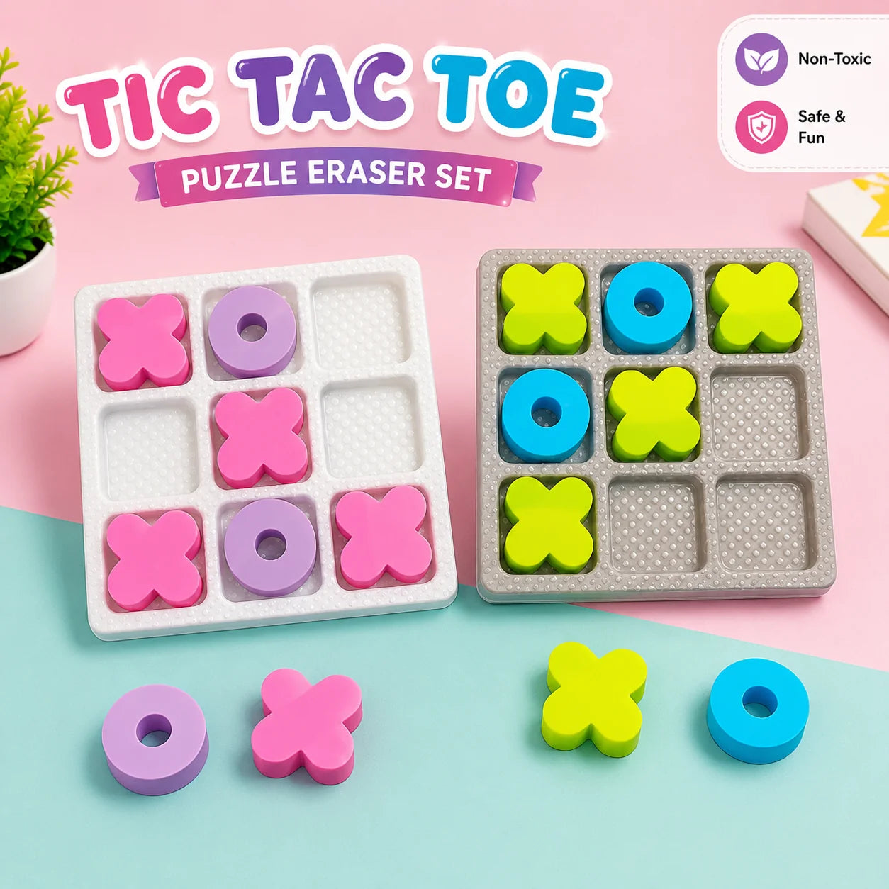 Notty Dotty Tic Tac Toe Puzzle Eraser Set