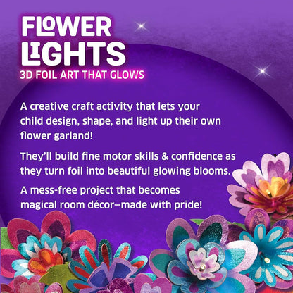 Chalk and Chuckles Flower Lights- DIY 3D Foil Art and Craft Kit for Girls 9-12, Make LED String with 10 Bulbs, Mess Free Festival Activity & Diwali Room Decor, Birthday Gift for Kids Age 8+