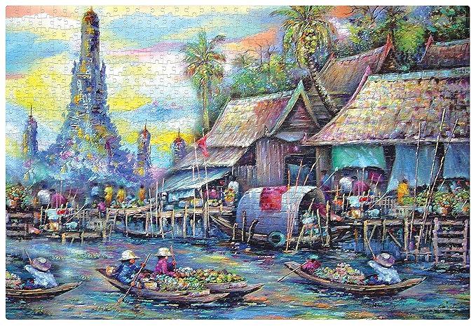 Frank Floating Market Jigsaw Puzzle (1000 Pieces) for Adults and Kid Above 15+ Years-Realistic Illustrations-Fun & Challenging Brain Booster Games - for Focus and Memory -34019