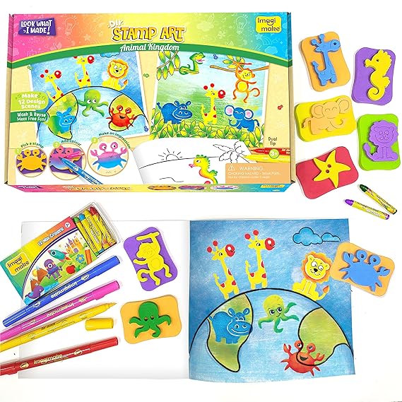 Imagimake Stamp Art - Animal Kingdom - DIY Kids Colouring Book Set - for Boys and Girls 3 Years+, Multicolor