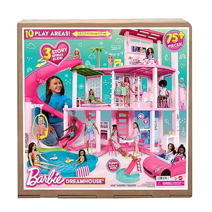 Barbie Dreamhouse, Pool Party Doll House with 75+ Pieces and 3-Story Slide, Pet Elevator and Puppy Play Area