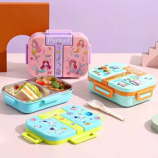 Cartoon Kids Tiffin Box- 2 Partition Lunch Box- 600ML Stainless Steel