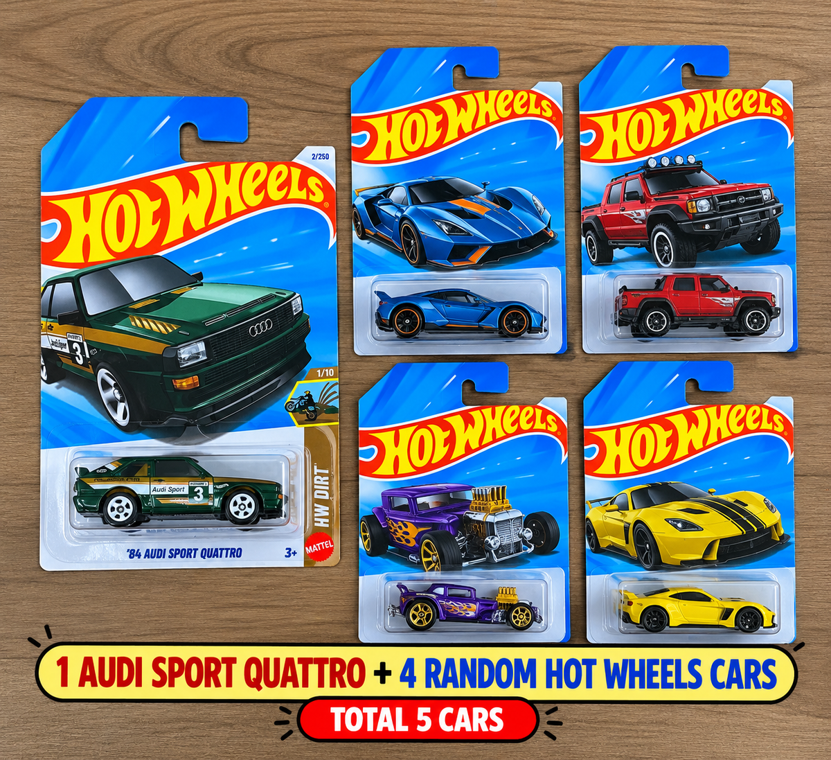 84 AUDI SPORT QUATTRO- A CASE OF 2027 SINGLE HOTWHEELS CAR AND 4 RANDOM SINGLE HOTWHEELS CAR