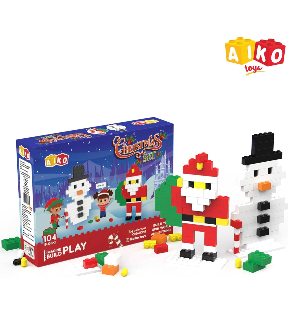 Christmas Building Block Set for Kids | 104 Pcs Creative DIY Holiday Toy | Festive Build Kit with Step-by-Step Idea Book | Compatible with Leading Brands | Ages 4+