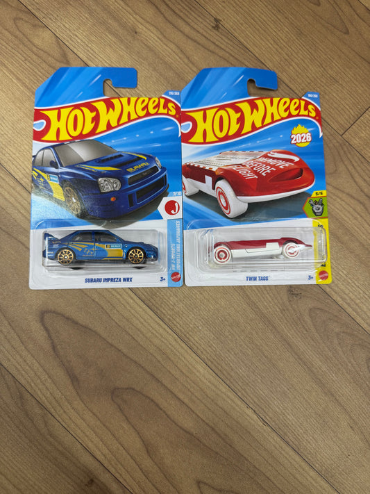 SINGLE HOT WHEELS CAR SUBARU IMPREZA WRX AND TWIN TAGS