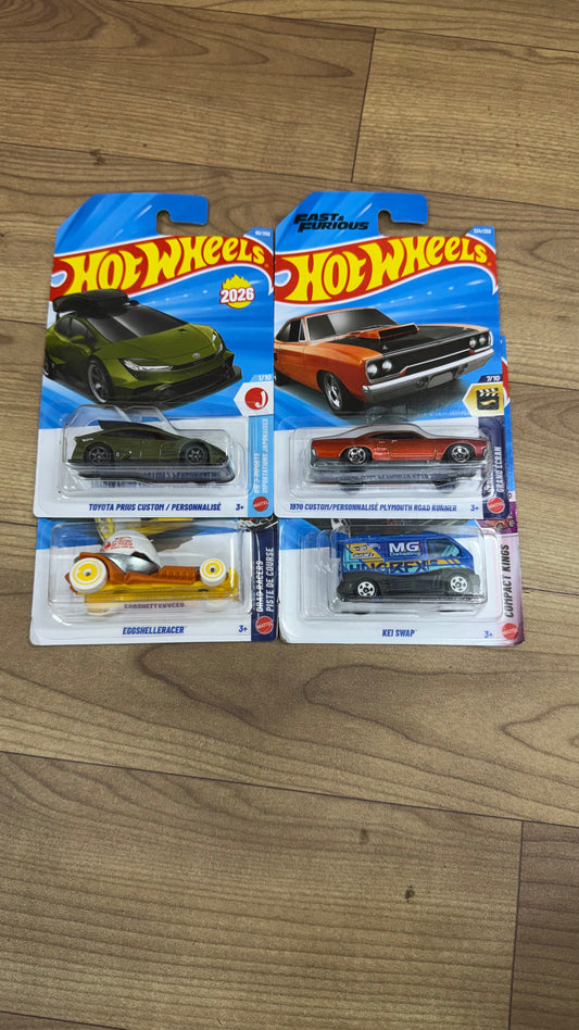 1970 CUSTOM/ PERSONNALISE PLYMOUTH ROAD RUNNER and KEI SWAP and EGGSHELLERACER and TOYOTA PRIUS CUSTOM- SINGLE HOTWHEELS