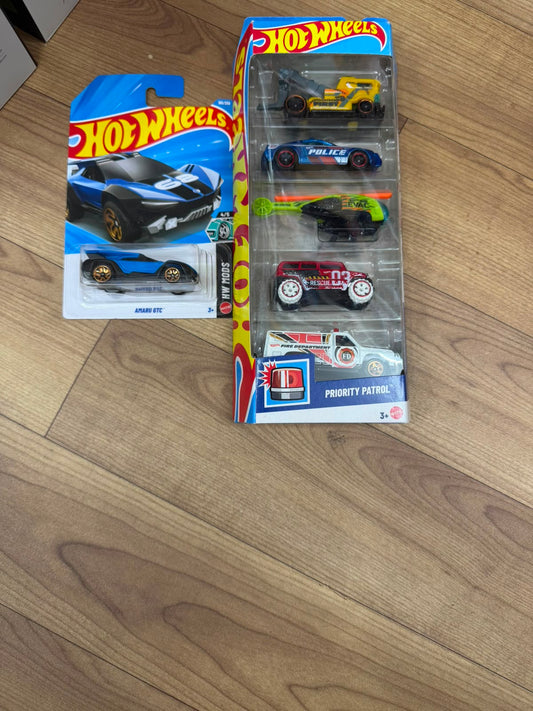 SINGLE HOT WHEELS CAR AMARU GTC AND HW SET OF 5- PRIORITY PATROL