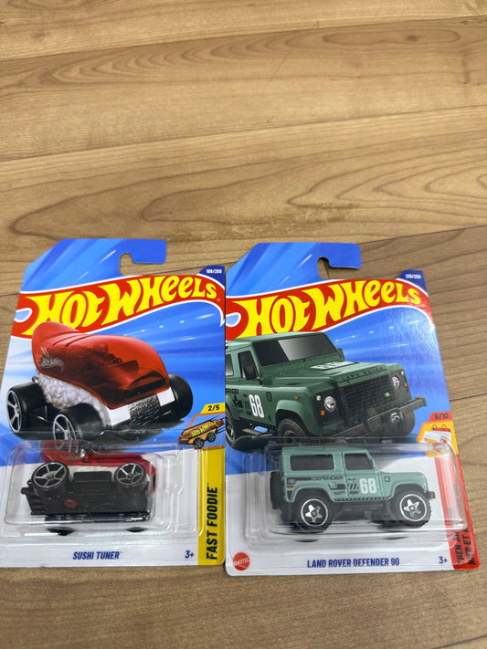 SINGLE HOT WHEELS CAR LANDROVER DEFENDER 90 AND SUSHI TUNER