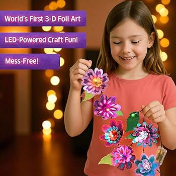 Chalk and Chuckles Flower Lights- DIY 3D Foil Art and Craft Kit for Girls 9-12, Make LED String with 10 Bulbs, Mess Free Festival Activity & Diwali Room Decor, Birthday Gift for Kids Age 8+