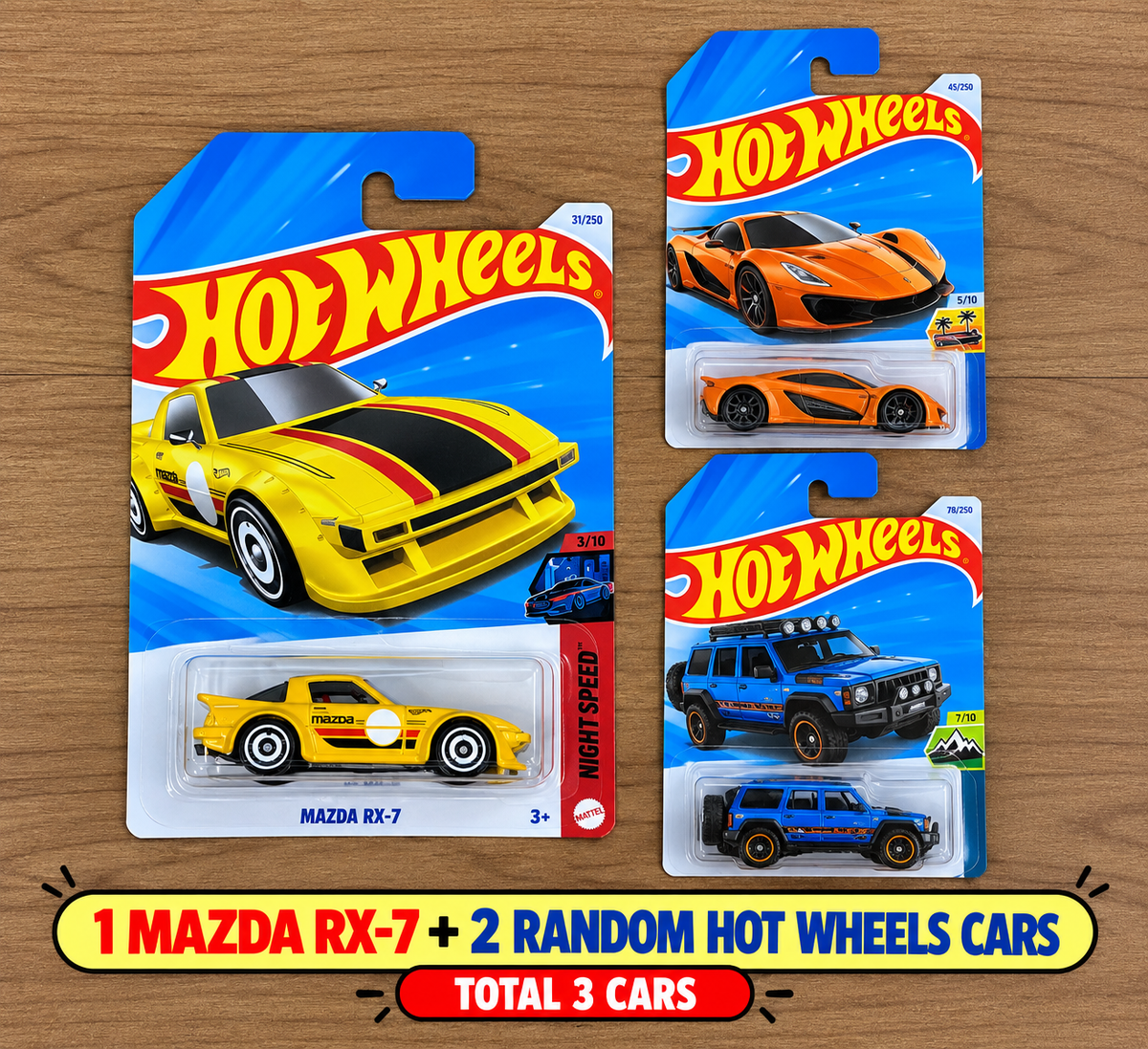 MAZDA RX 7-  A CASE OF 2027 SINGLE HOTWHEELS CAR AND 2 RANDOM SINGLE HOTWHEELS CARS