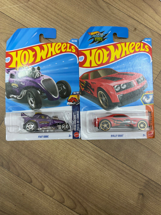 SINGLE HOTWHEELS CAR- FIAT 500C AND BULLY GOAT