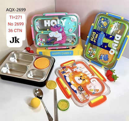 Leakproof Lunch Box for Kids - 4 Compartment Lunch Box for Kids with Spoon & chop Stick, Lunch Box for Kids to School |Tiffin Box for Office for Men and Women
