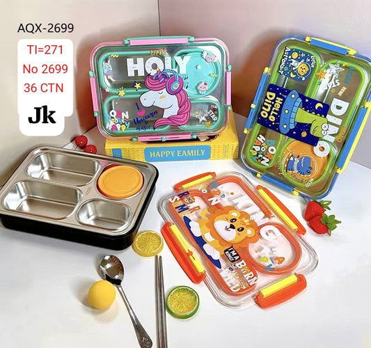Leakproof Lunch Box for Kids - 4 Compartment Lunch Box for Kids with Spoon & chop Stick, Lunch Box for Kids to School |Tiffin Box for Office for Men and Women