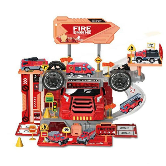 Family Storage 46 PCS Alloy Car  Track Toy With One Racer Car and Road Signs Storage Car Parking Lot Adventure Toy