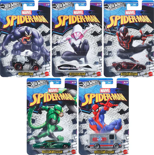 Hotwheels Spiderman Series Set of 5 cars Mainline 1:64 Scale (GDG83-952L)