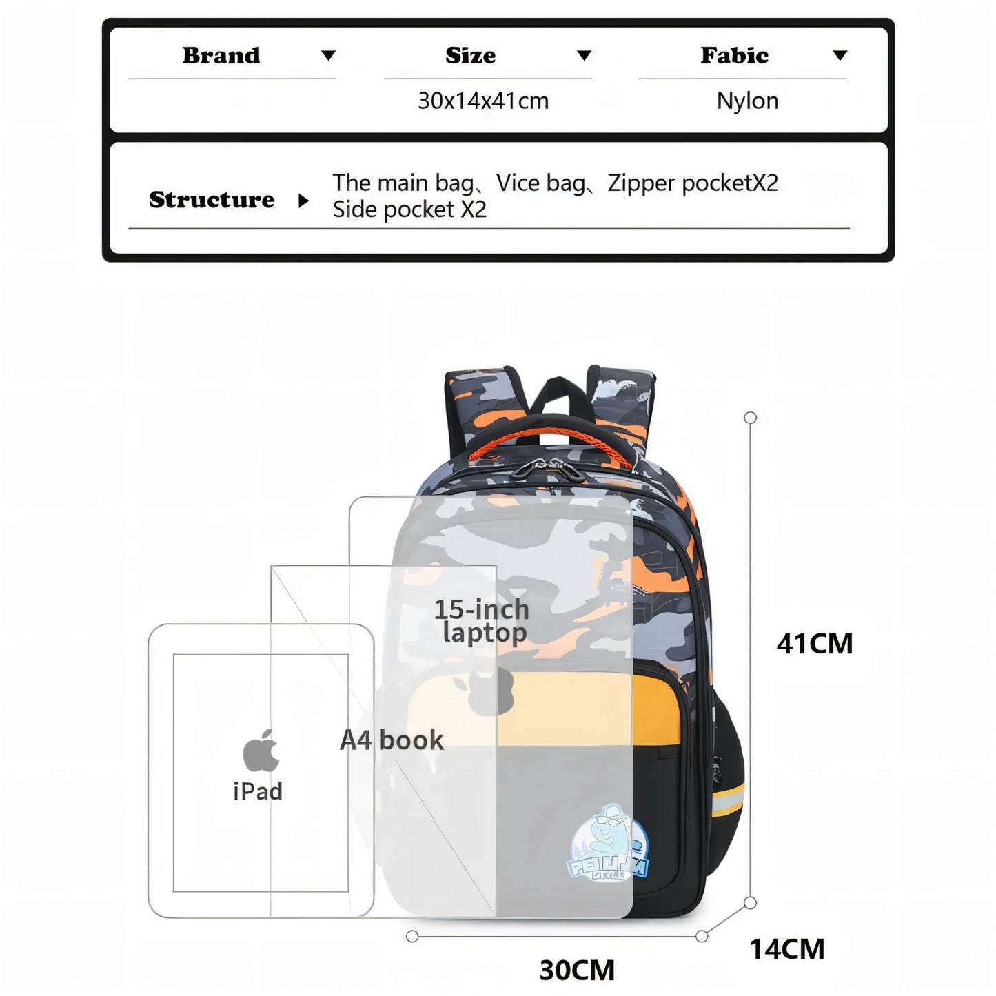 Dinosaur Camo Kids School Bag | Primary School Backpack