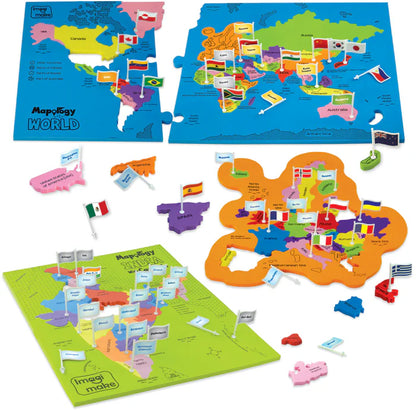Mapology Combo: Map Puzzle of India and World with Capitals and Flags of Countries
