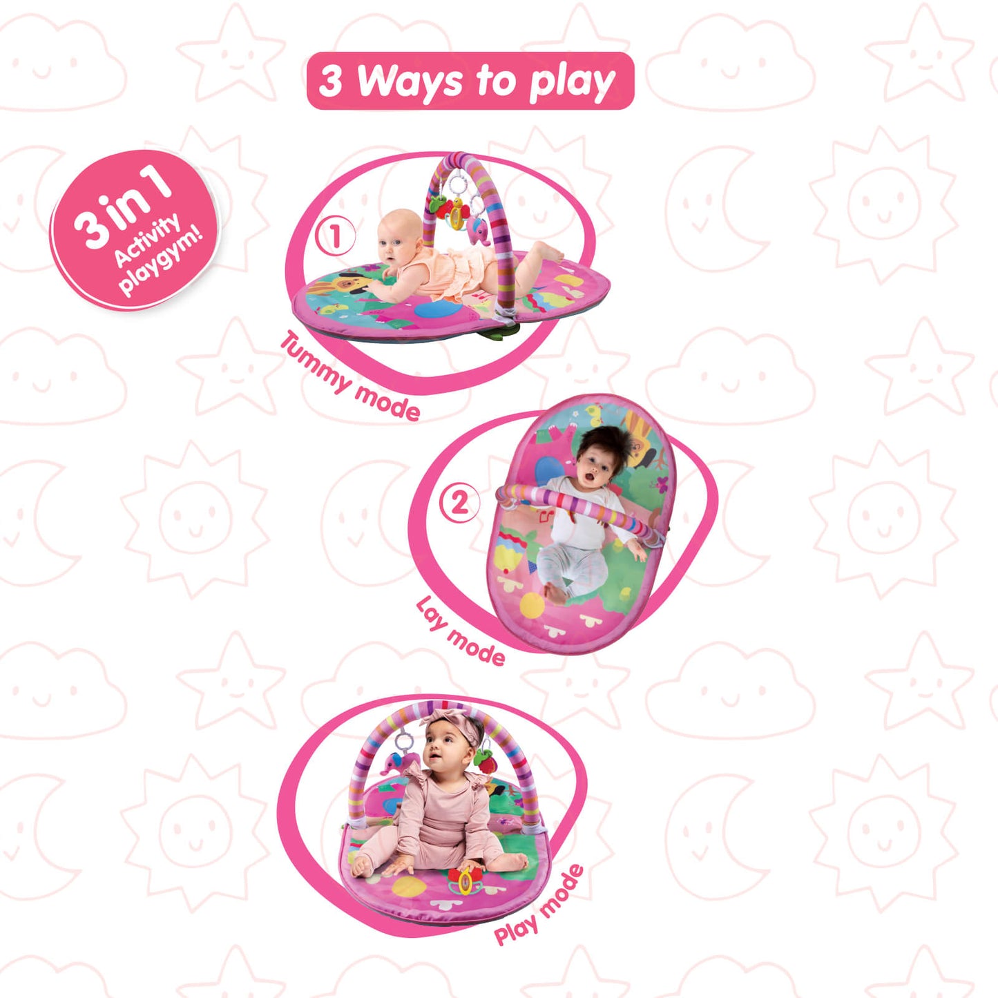 3 In 1 Deluxe Play Gym – Pink