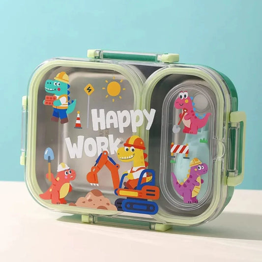 Cartoon Kids Metal Tiffin Box- 2 Partition Lunch Box- 600ML Stainless Steel