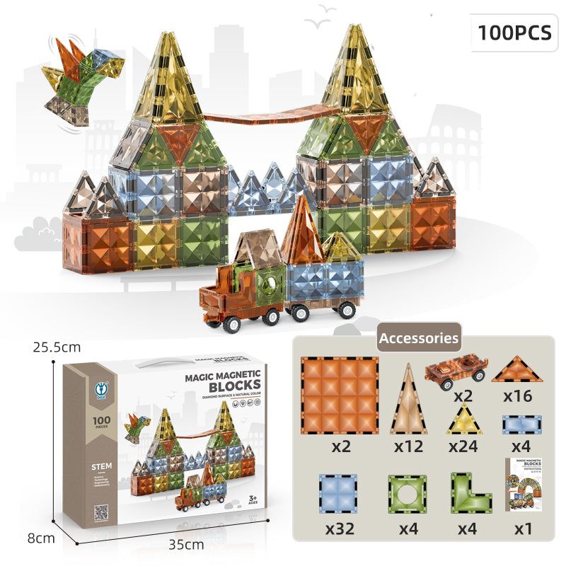 100 pieces Diamond Magnetic Tiles (Best Game for Kids Age 3+)